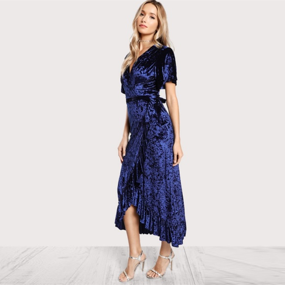 Last One***Blue Velvet Wrap Sheath Dress - Picture 2 of 7